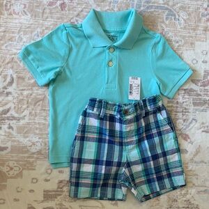 Place Turquoise Polo and Plaid Shorts Set